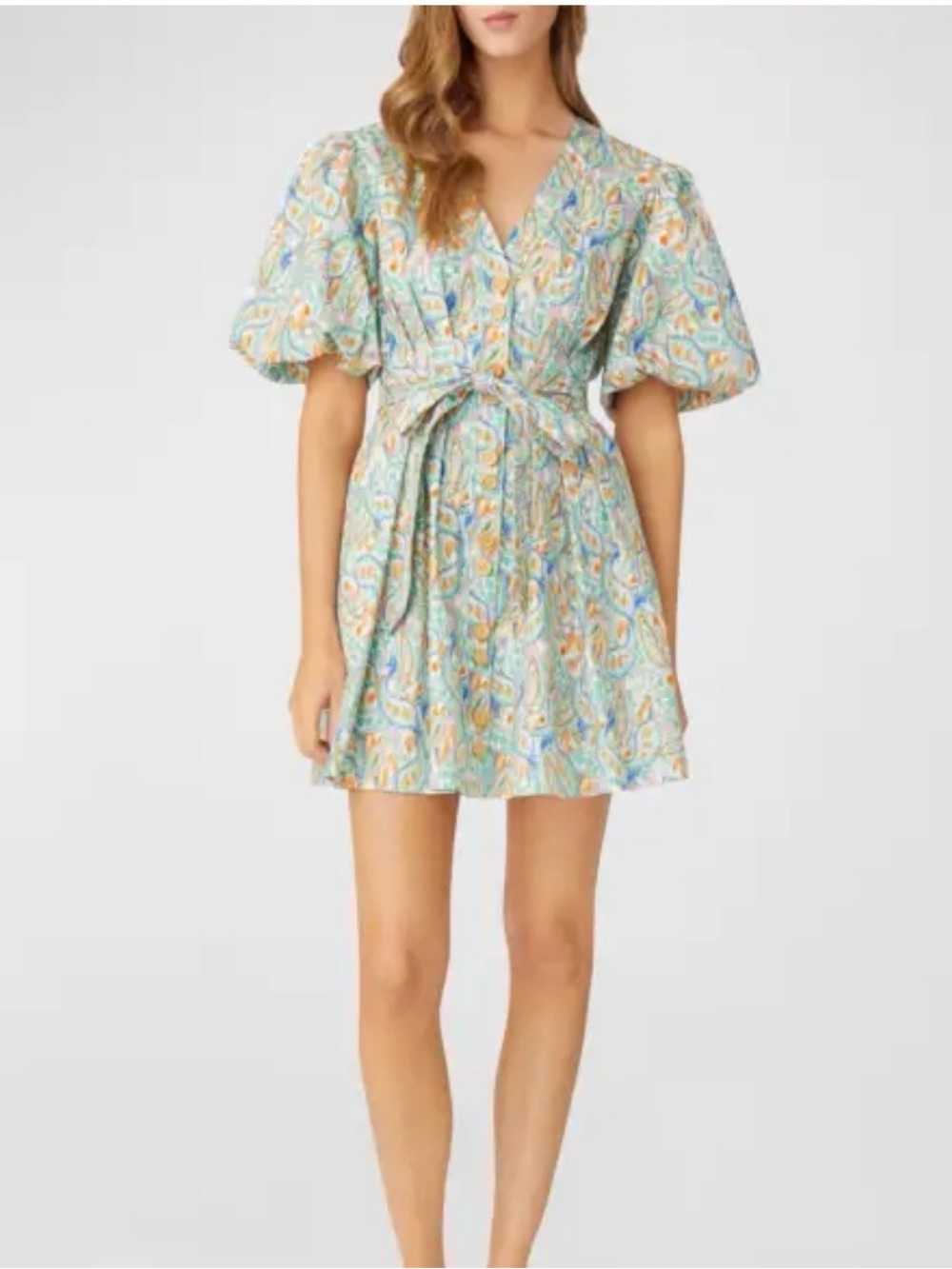 EUC Shoshanna Camaro Pastel Paisley Mini balloon sleeve Dress Mint, Peach Sz 4